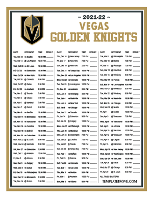 Vegas Golden Knights 2021-22 Printable Schedule