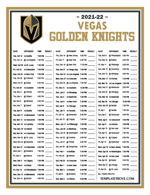 Vegas Golden Knights 2021-22 Printable Schedule - Pacific Times