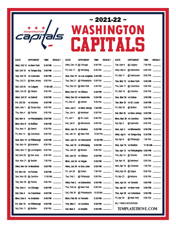Washington Capitals Printable Schedule Printable World Holiday