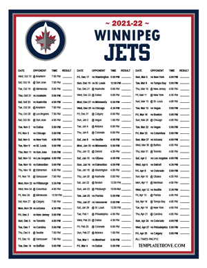 Winnipeg Jets 2021-22 Printable Schedule - Pacific Times