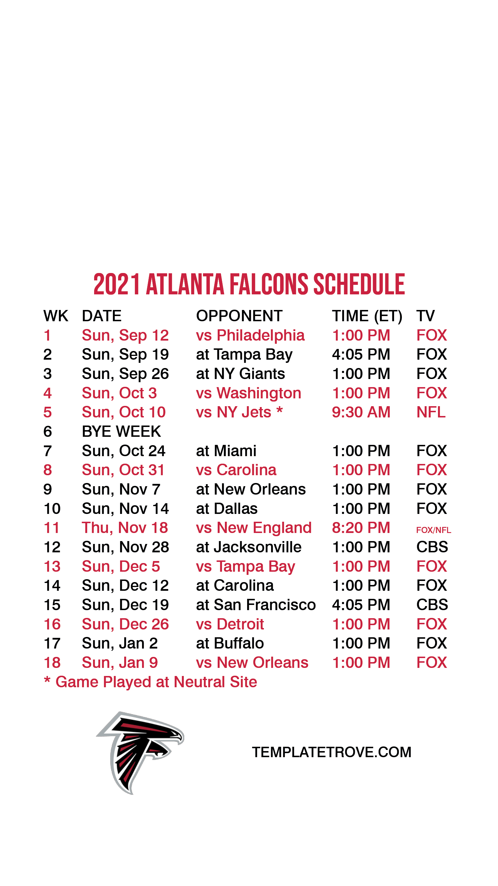 2021-2022 Atlanta Falcons Lock Screen Schedule for iPhone 6-7-8 Plus
