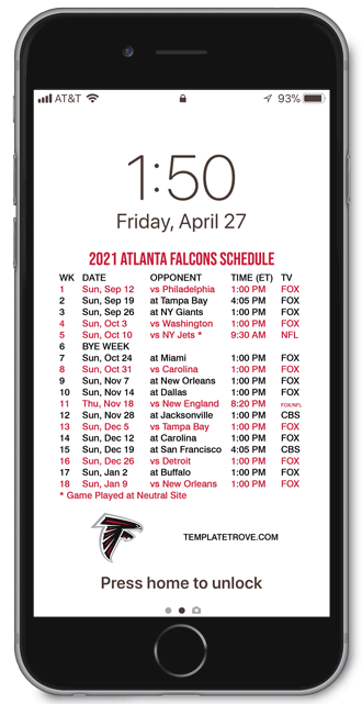 2021 Atlanta Falcons Lock Screen Schedule