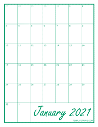 2021 Blank Monthly Calendar - Green
