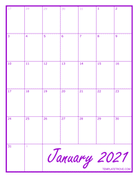 2021 Blank Monthly Calendar - Purple