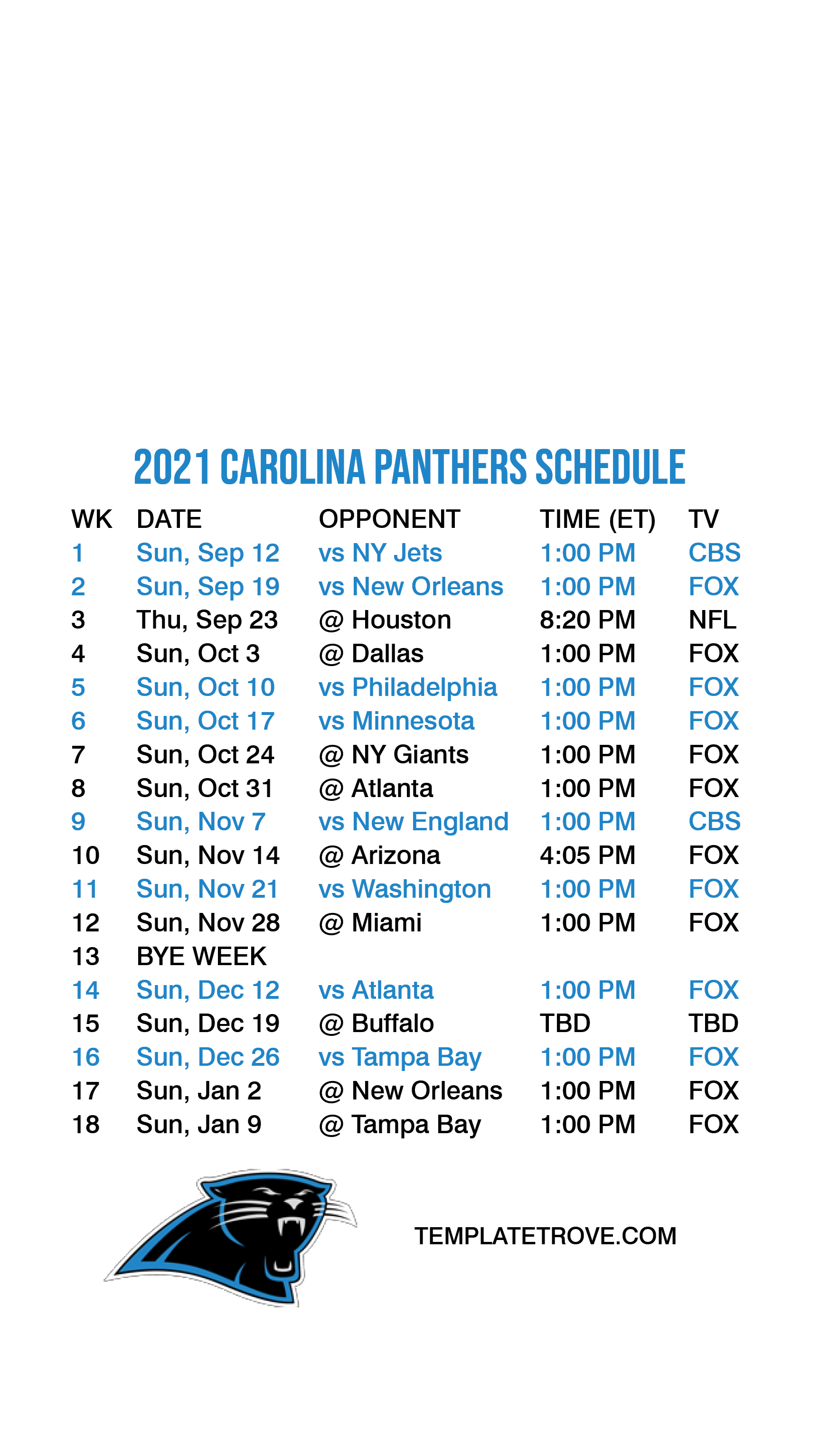 2021-2022 Carolina Panthers Lock Screen Schedule for iPhone 6-7-8 Plus