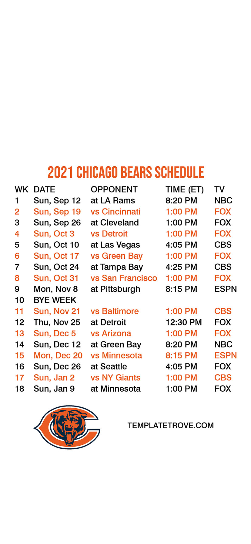bears tv schedule
