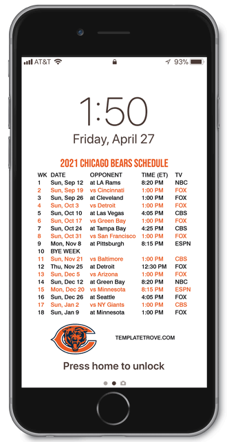2021 Chicago Bears Lock Screen Schedule
