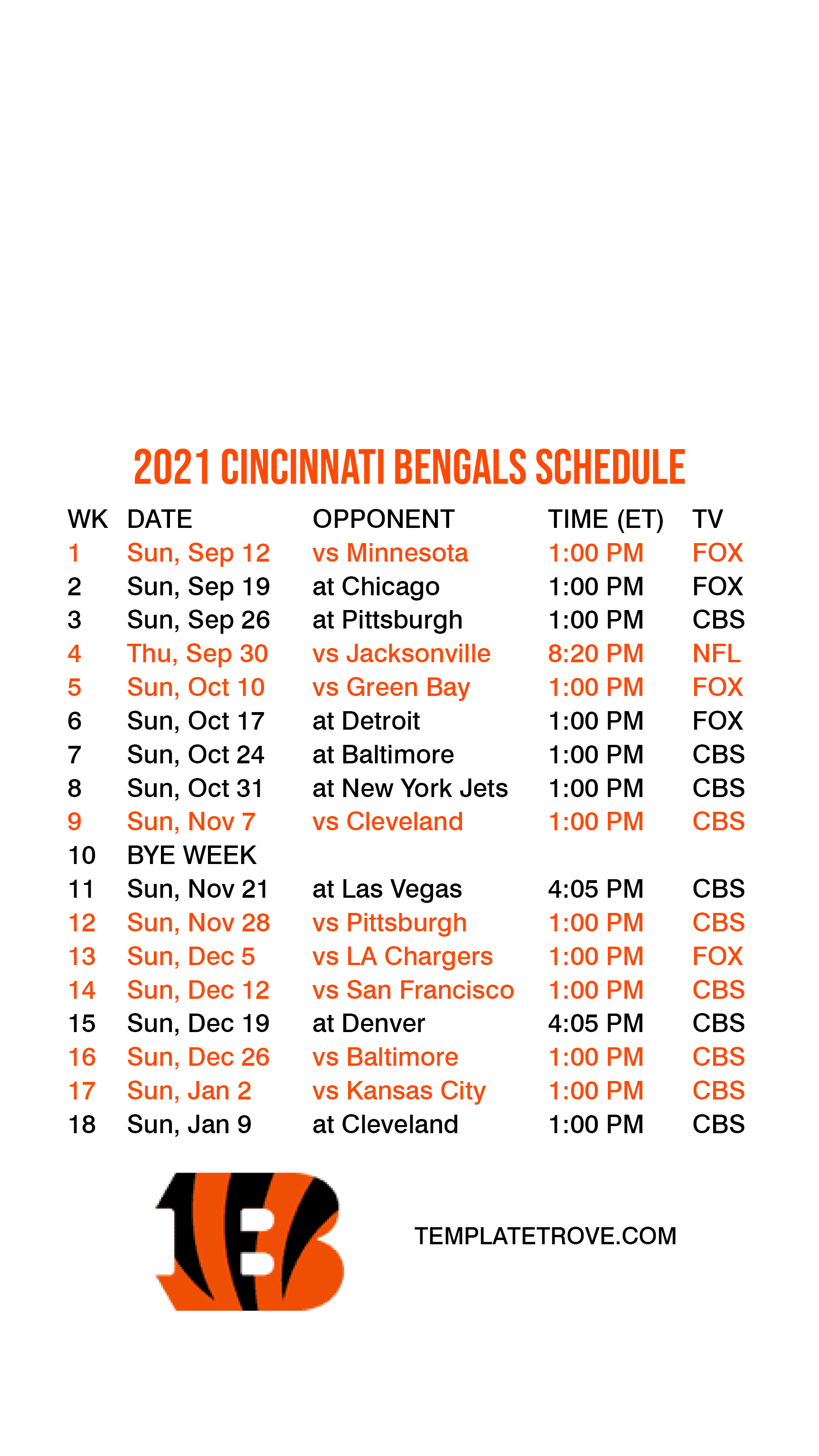 Printable Bengals Schedule 2022 Customize And Print