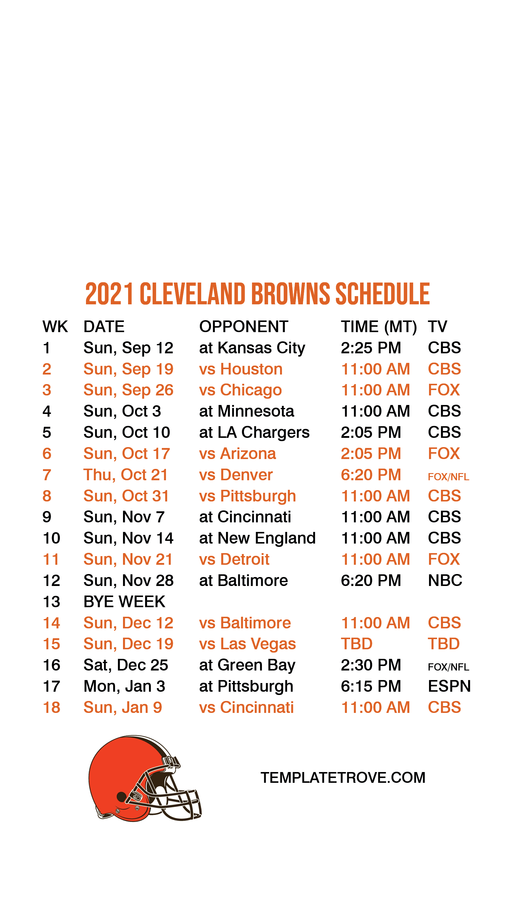 2021-2022 Cleveland Browns Lock Screen Schedule for iPhone 6-7-8 Plus