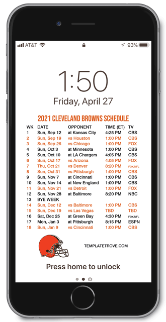 2021 Cleveland Browns Lock Screen Schedule
