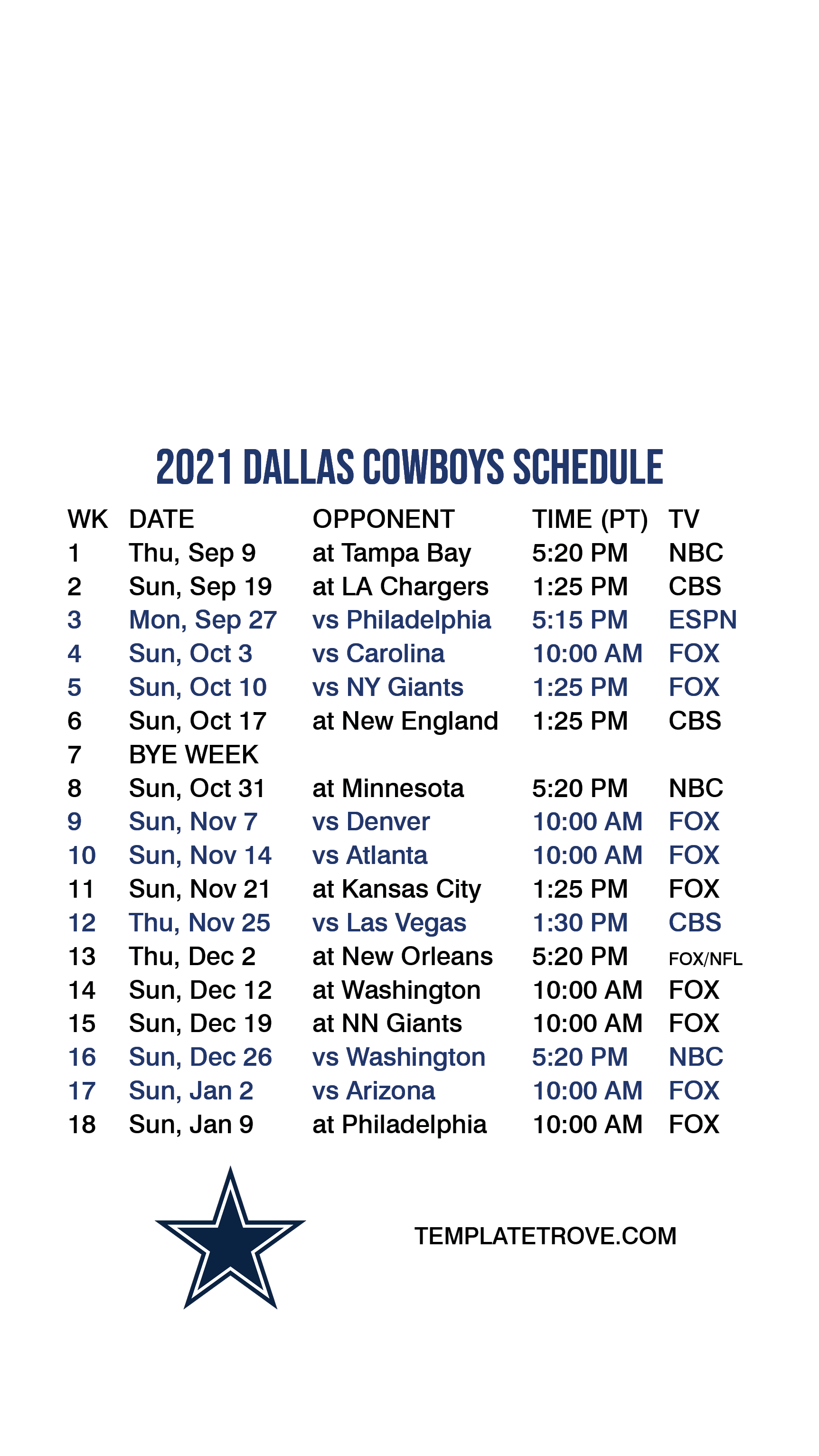 Printable 2021 2022 Dallas Cowboys Schedule 2021 Dallas Cowboys Printable 2021 2022 Dallas Cowboys Schedule 2021 Dallas Cowboys