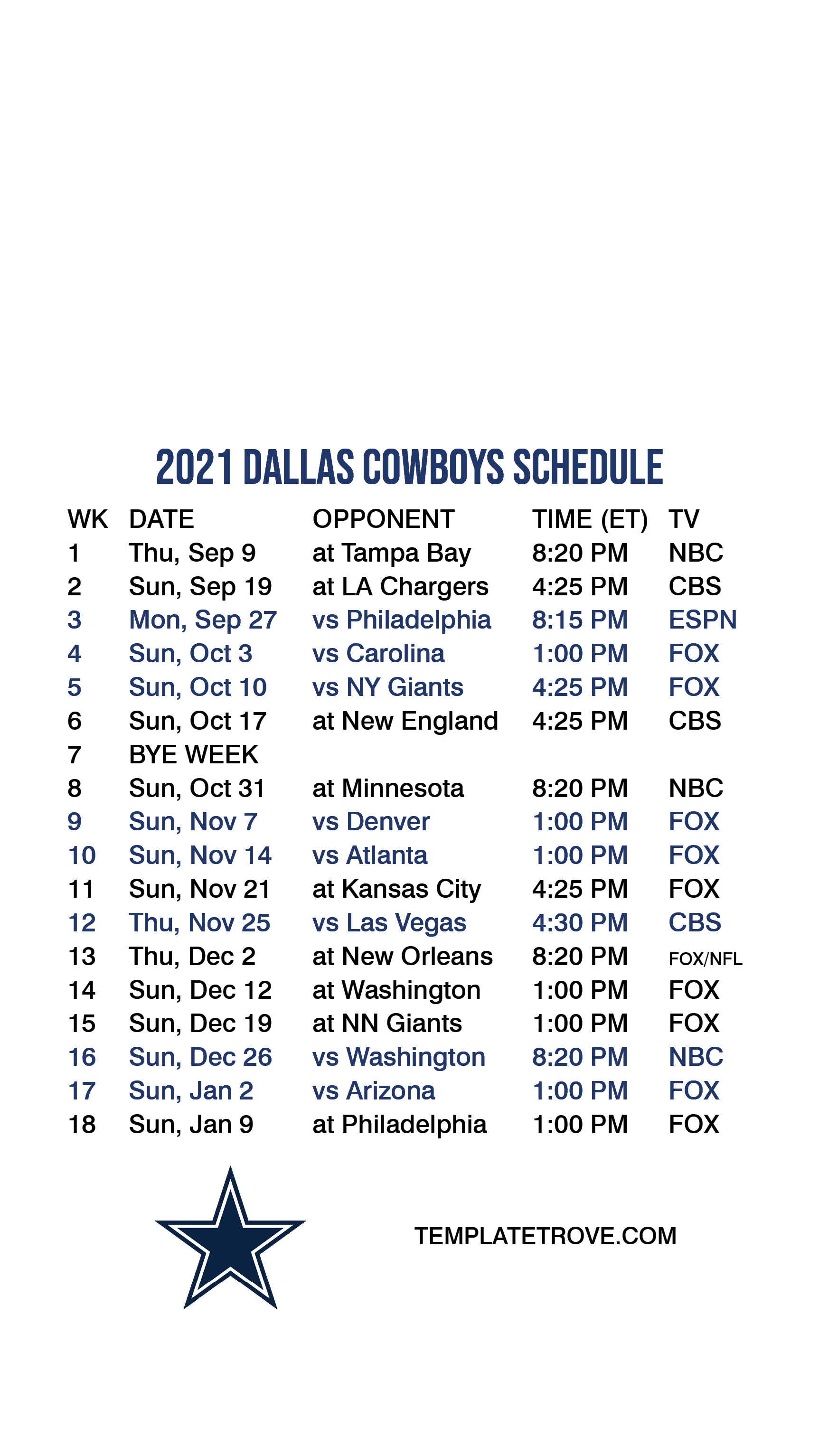 Cowboys Game Schedule 2024 Printable Miran Tammara