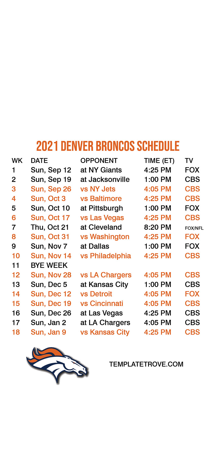 20212022 Denver Broncos Lock Screen Schedule for iPhone 678 Plus