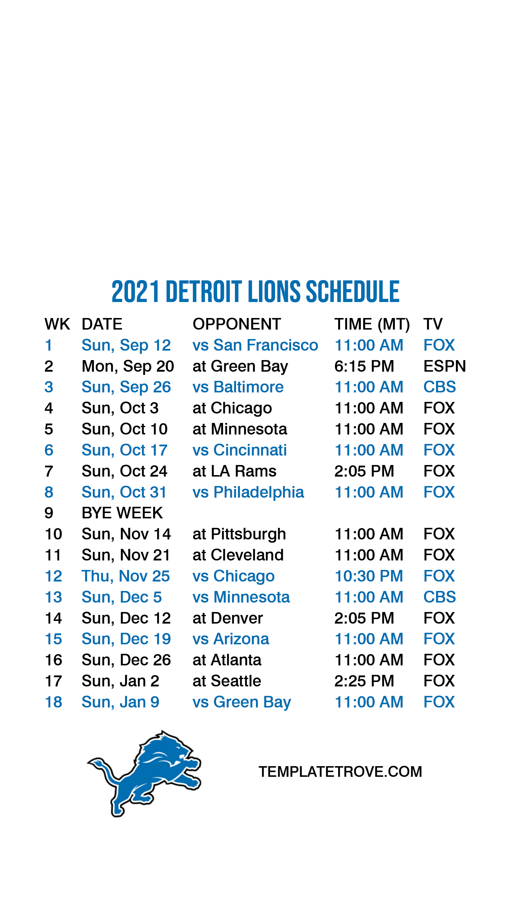 detroit lions 2021 22 schedule