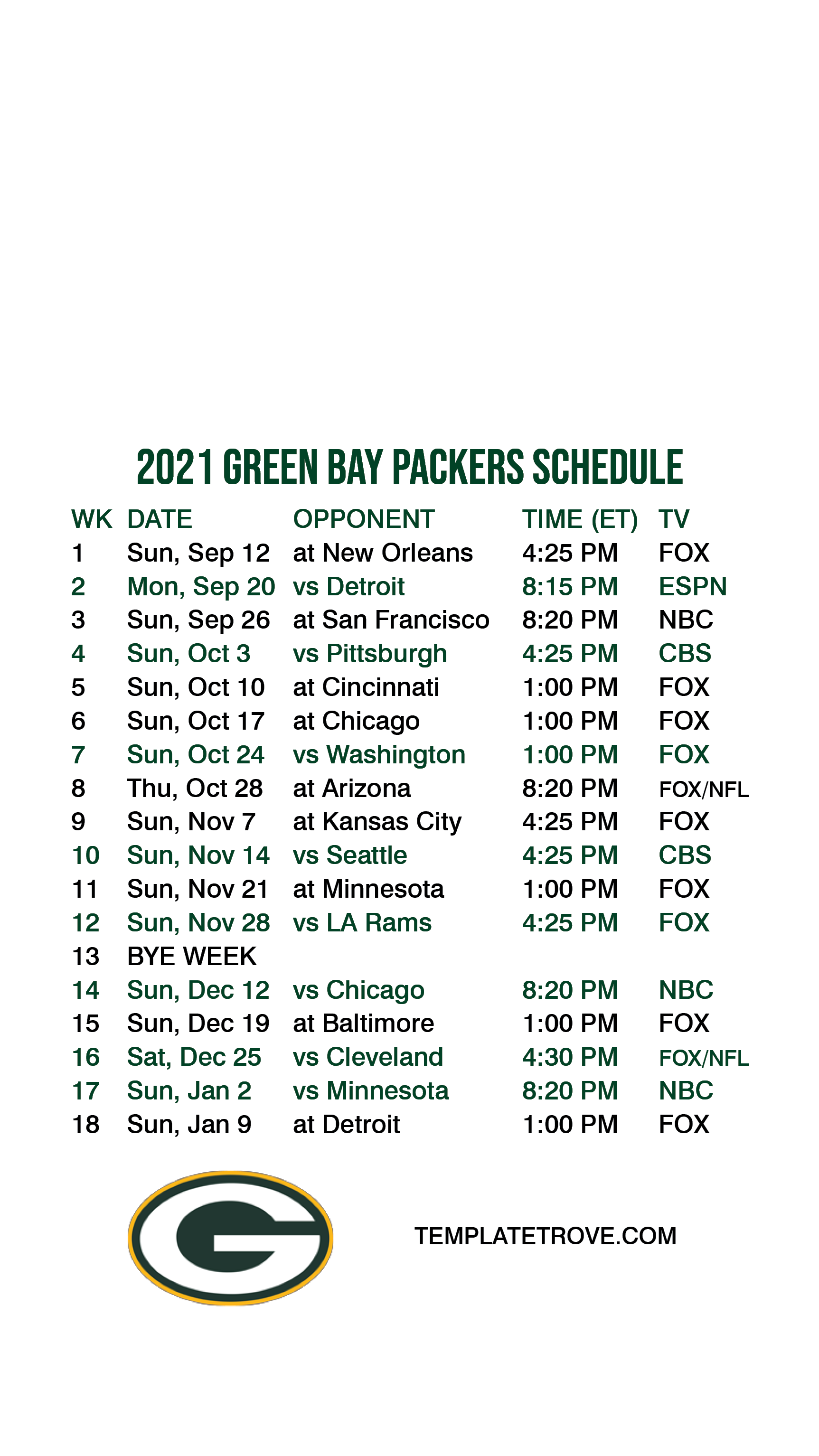2021-2022 Green Bay Packers Lock Screen Schedule for iPhone 6-7-8 Plus