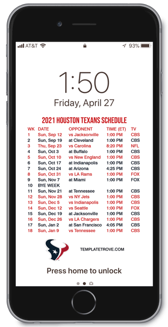 2021 Houston Texans Lock Screen Schedule