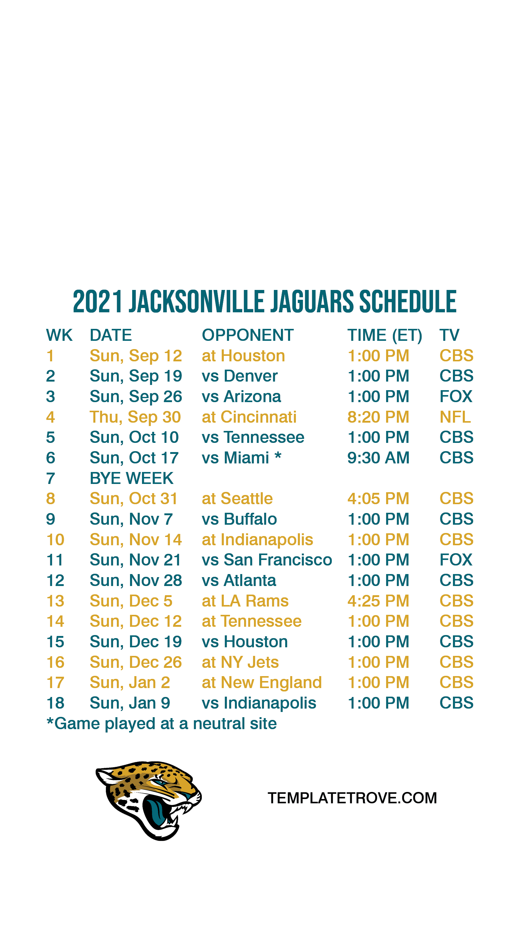 Jacksonville Jaguars Schedule 2022 