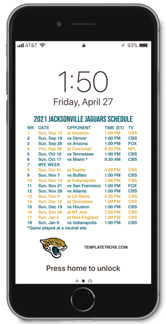 2021 Jacksonville Jaguars Lock Screen Schedule