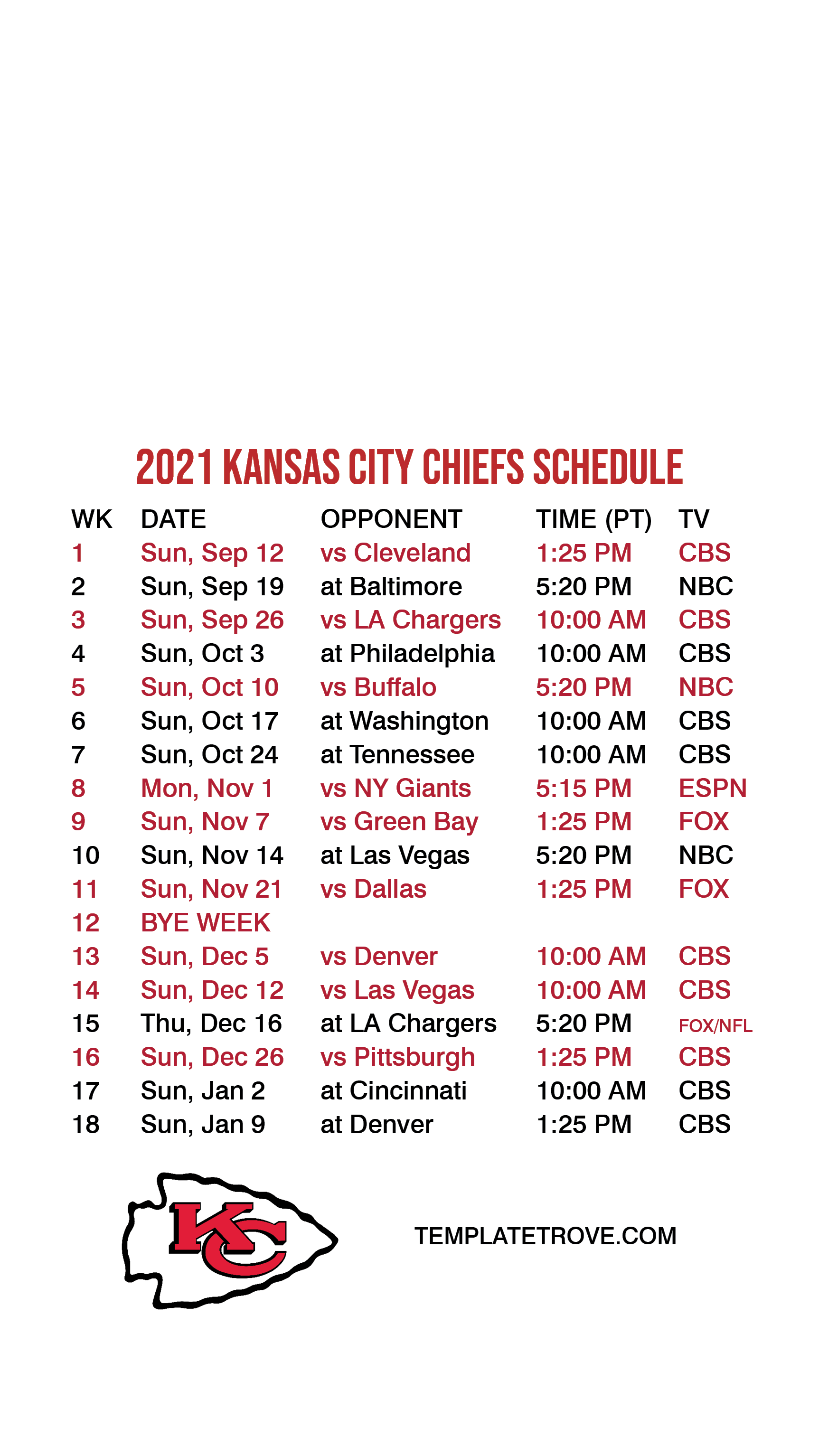 Kc Chiefs Schedule 2022 2021-2022 Kansas City Chiefs Lock Screen Schedule For Iphone 6-7-8 Plus