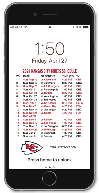 2021 Kansas City Chiefs Lock Screen Schedule
