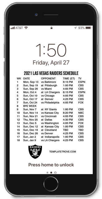 2021 Las Vegas Raiders Lock Screen Schedule