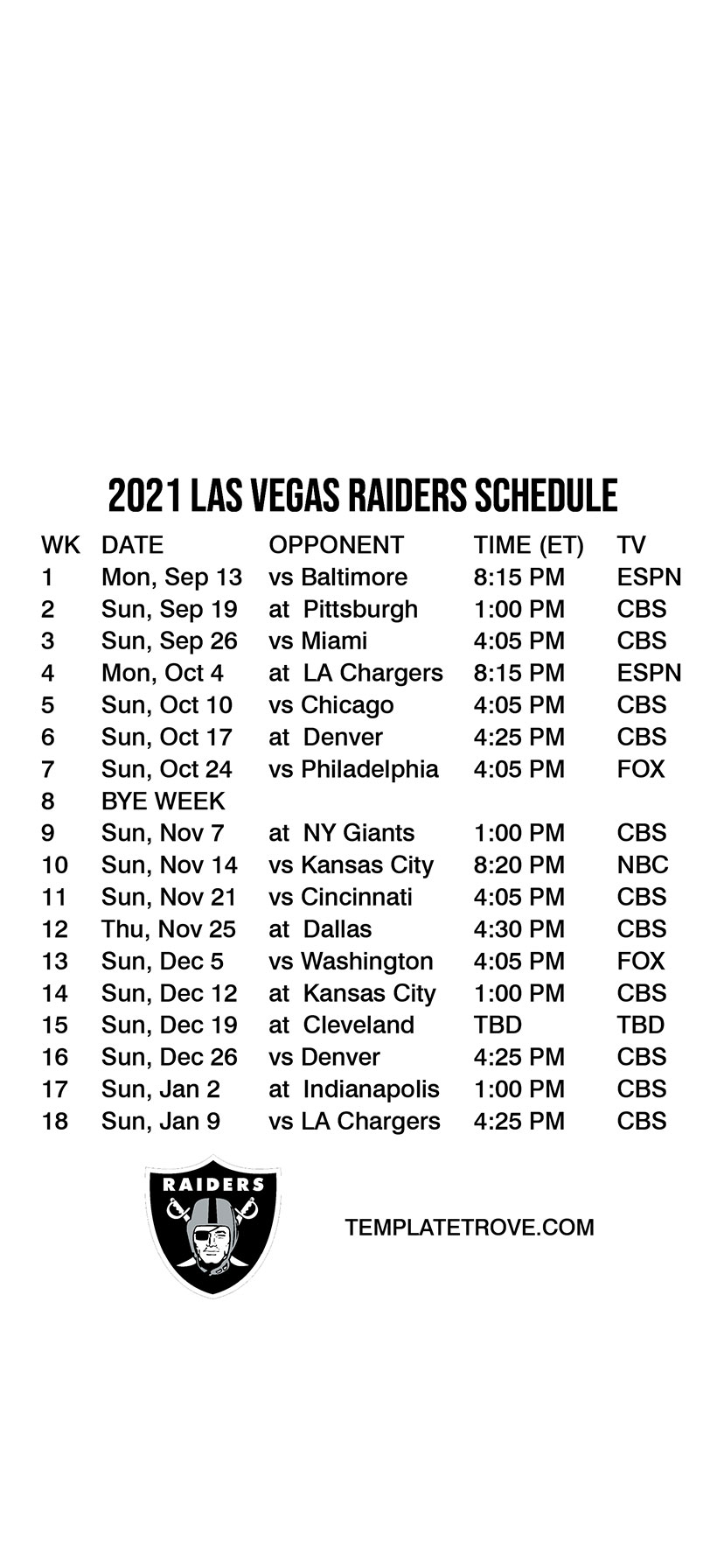 Raiders Schedule 2022 Printable Customize and Print