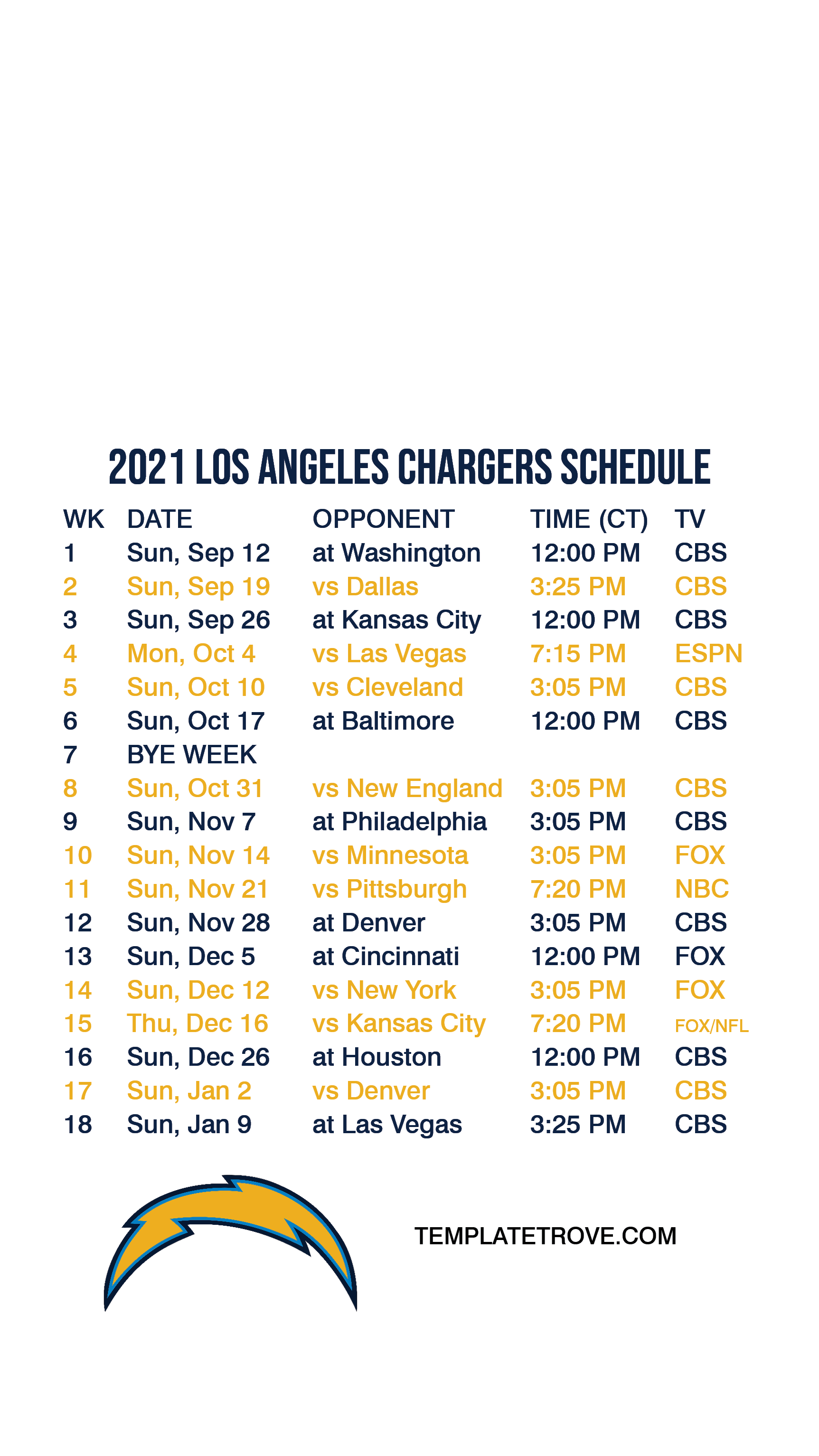 la chargers 2021 schedule