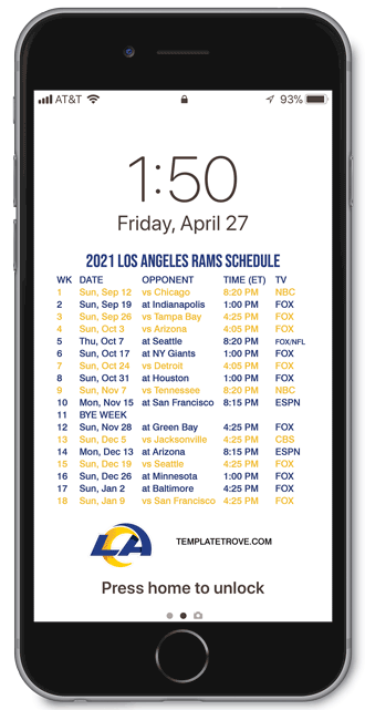 2021 Los Angeles Rams Lock Screen Schedule