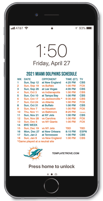 2021 Miami Dolphins Lock Screen Schedule