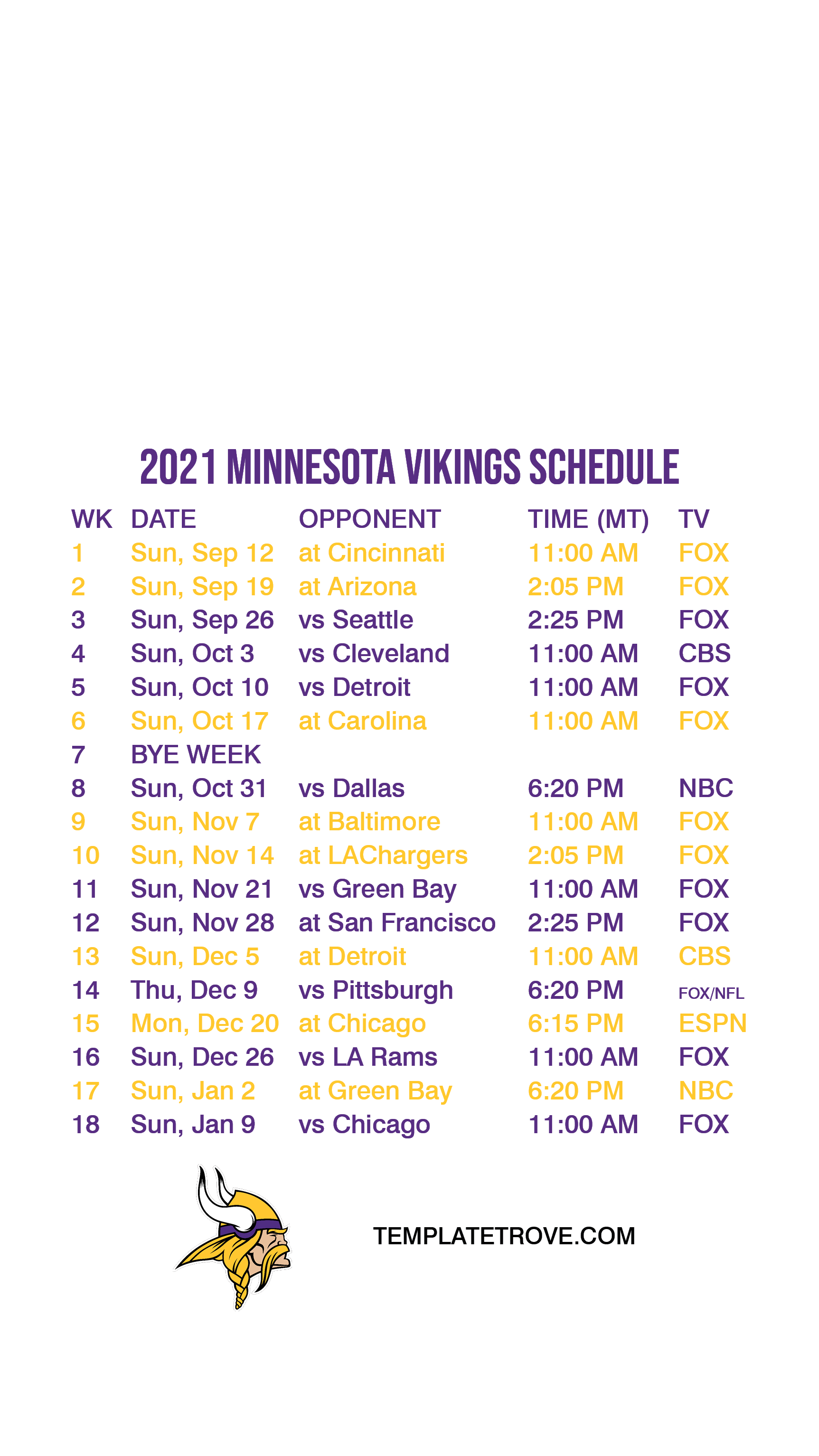 Minnesota Vikings 2022 Schedule 2021-2022 Minnesota Vikings Lock Screen Schedule For Iphone 6-7-8 Plus
