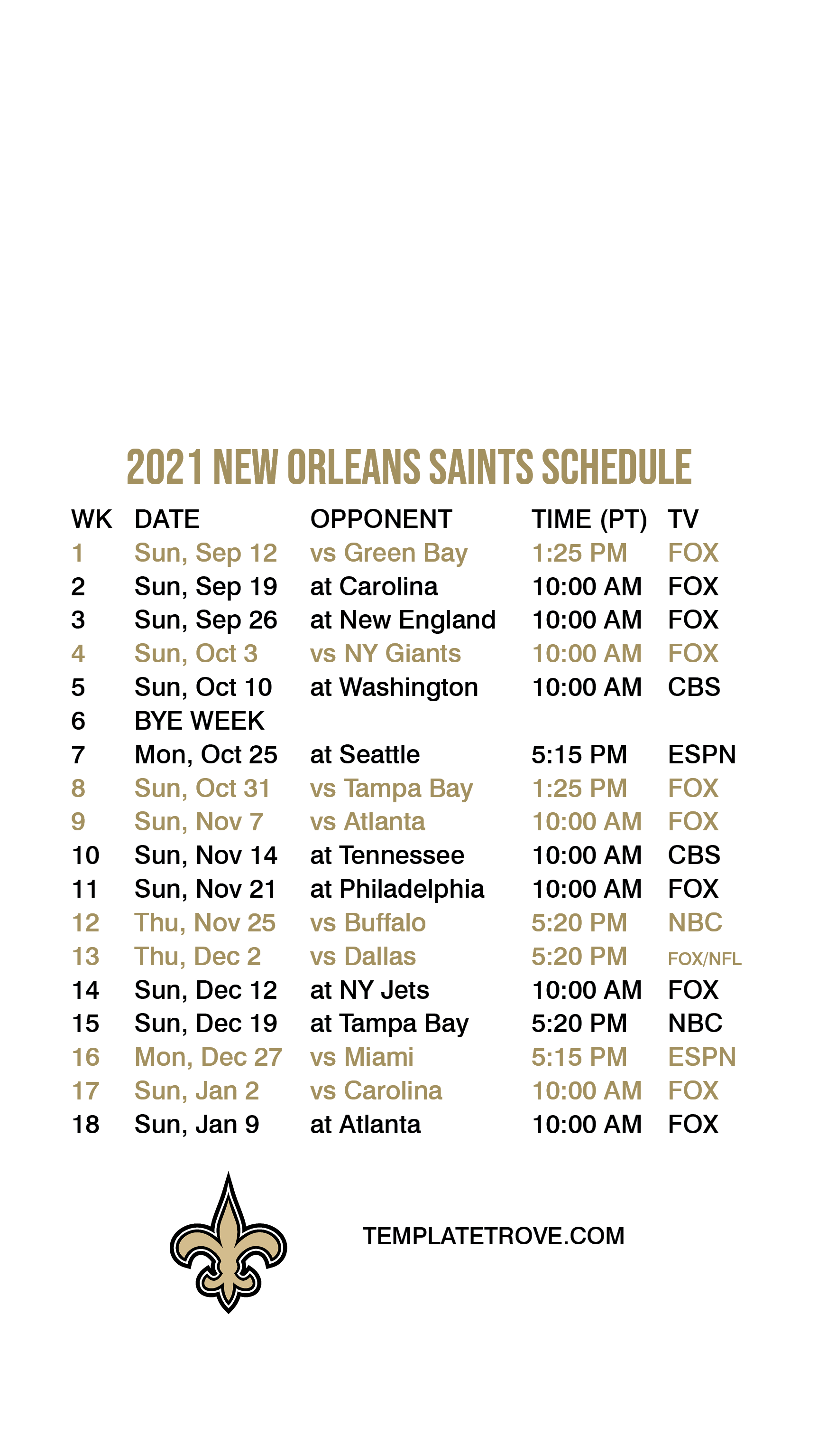 new orleans saints 2022 schedule