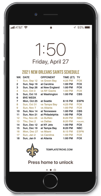 2021 New Orleans Saints Lock Screen Schedule