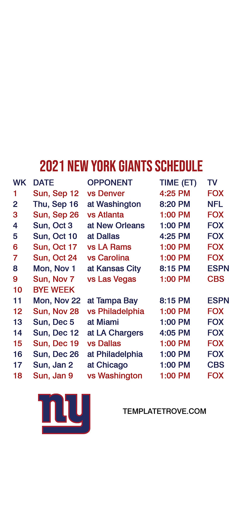 How to watch the New York Giants: 2021-22 season schedule, TV