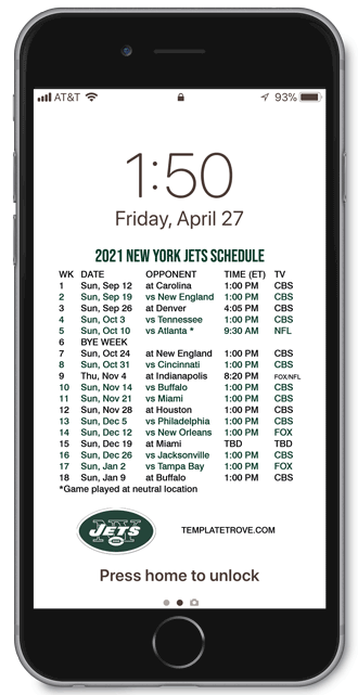 2021-2022 New York Jets Lock Screen Schedule for iPhone 6-7-8 Plus