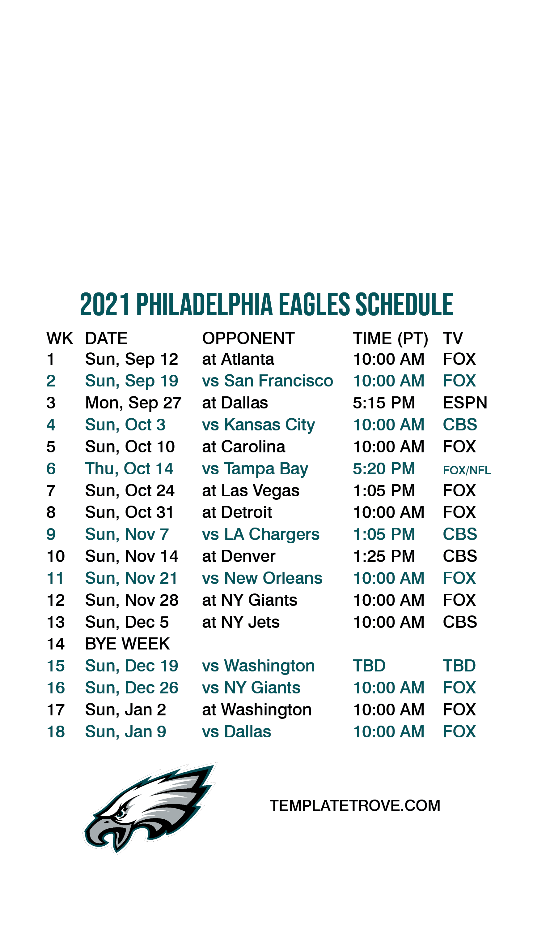 philadelphia eagles upcoming schedule