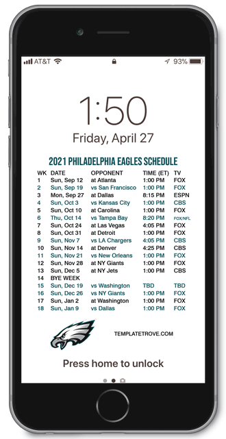 2021 Philadelphia Eagles Lock Screen Schedule