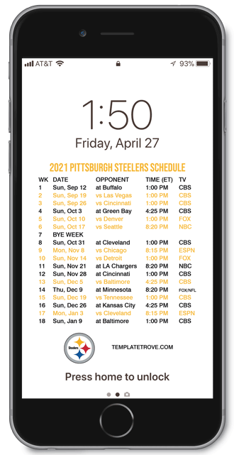 2021 Pittsburgh Steelers Lock Screen Schedule