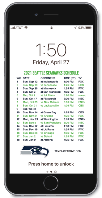 2021 Seattle Seahawks Lock Screen Schedule