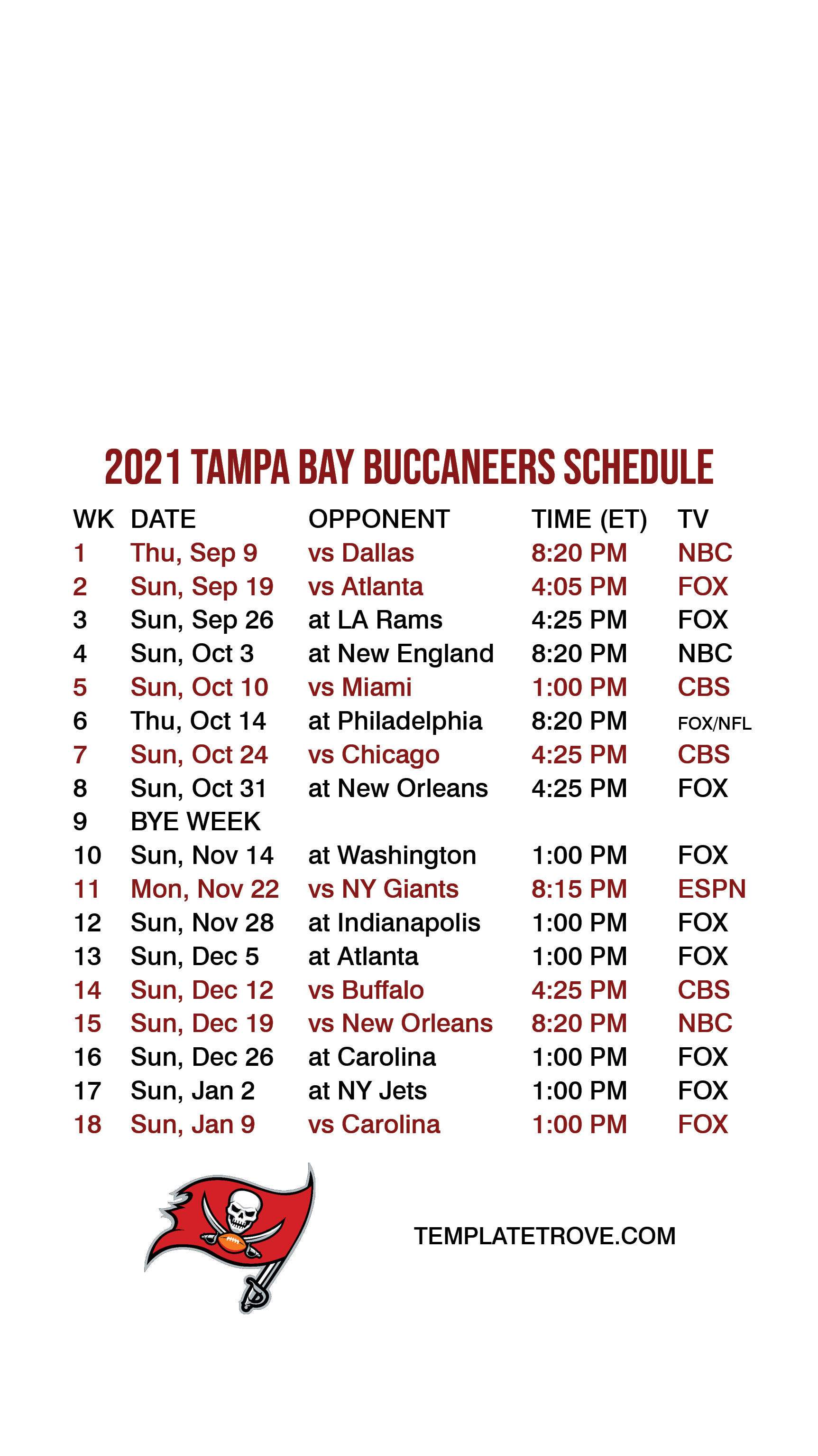 buccaneers tv schedule