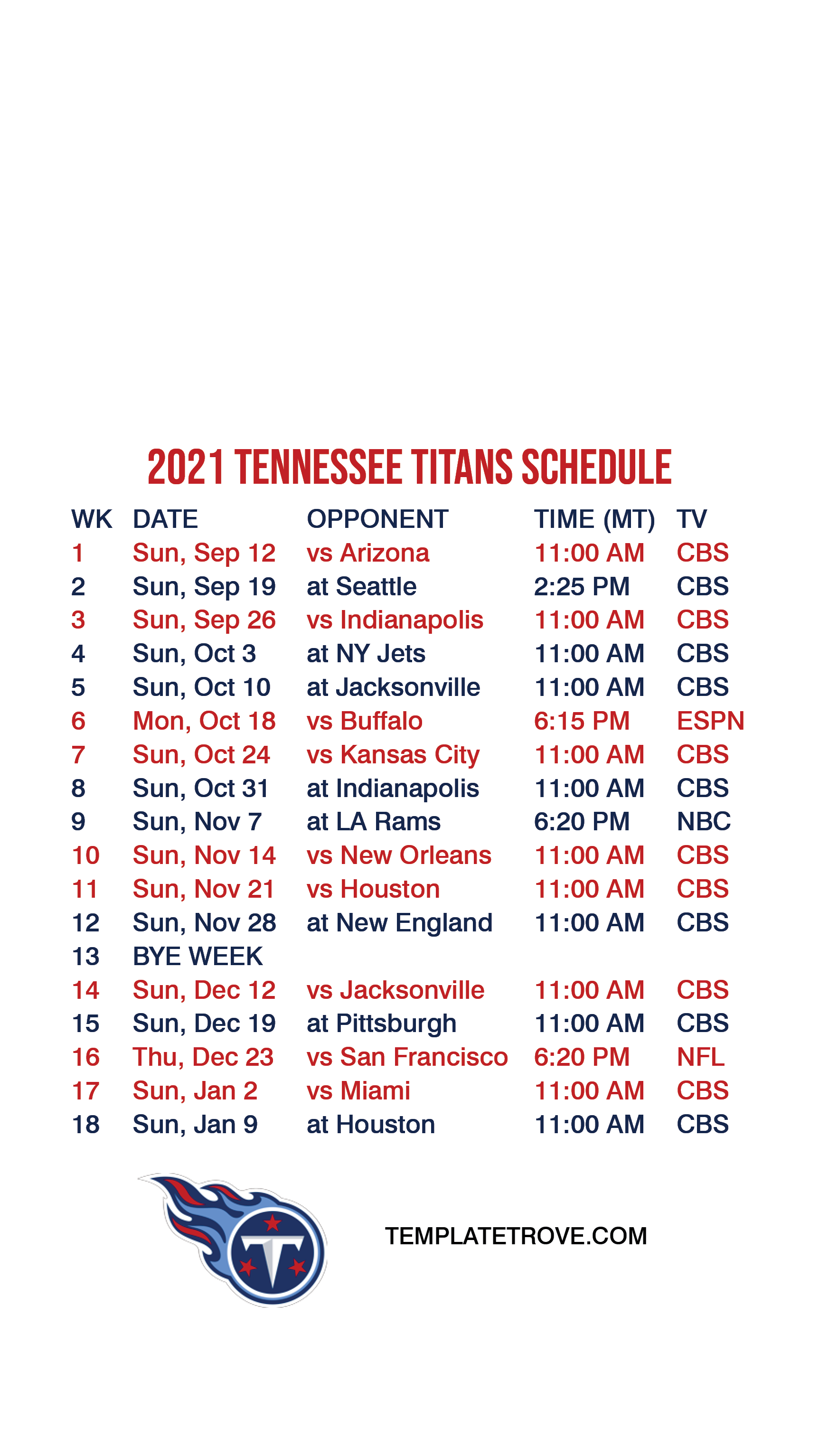 tennessee titans schedule