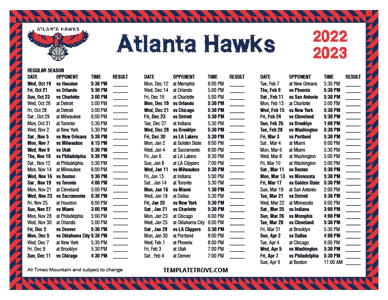 Atlanta Hawks 2022-23 Printable Schedule - Mountain Times