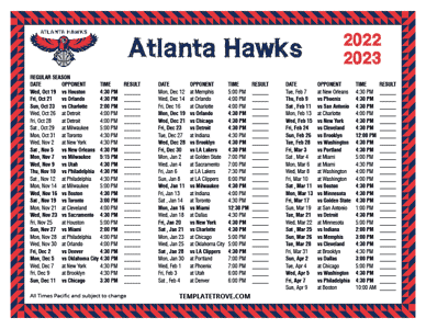 Atlanta Hawks 2022-23 Printable Schedule - Pacific Times