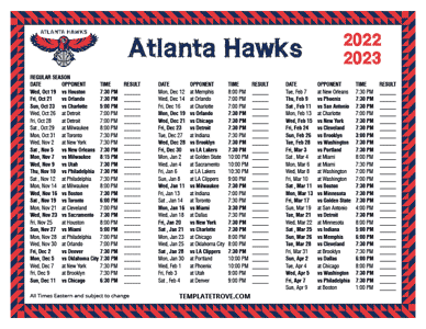 Atlanta Hawks 2022-23 Printable Schedule