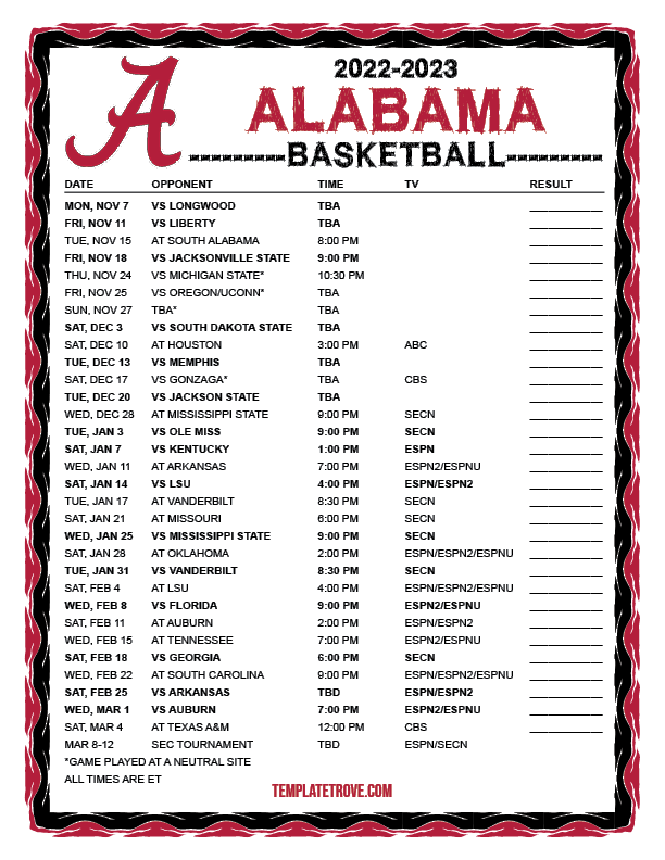Alabama Football Schedule 2024 Printable vanya adaline