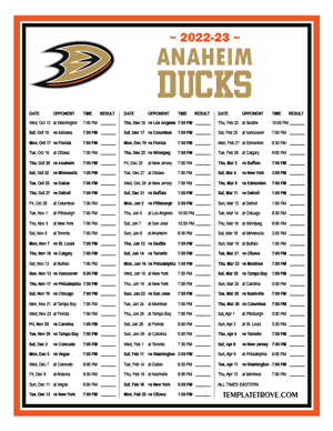 Anaheim Ducks 2022-23 Printable Schedule