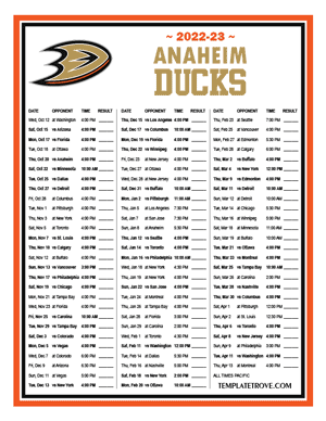 Anaheim Ducks 2022-23 Printable Schedule - Pacific Times