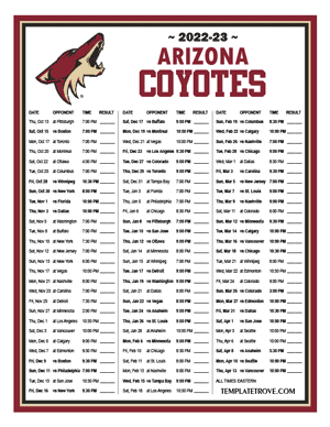 Arizona Coyotes 2022-23 Printable Schedule