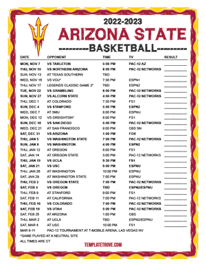 Arizona State Sun Devils Basketball 2022-23 Printable Schedule - Central Times
