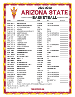 Arizona State Sun Devils Basketball 2022-23 Printable Schedule