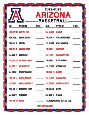2022-23 Printable Arizona Wildcats Basketball Schedule